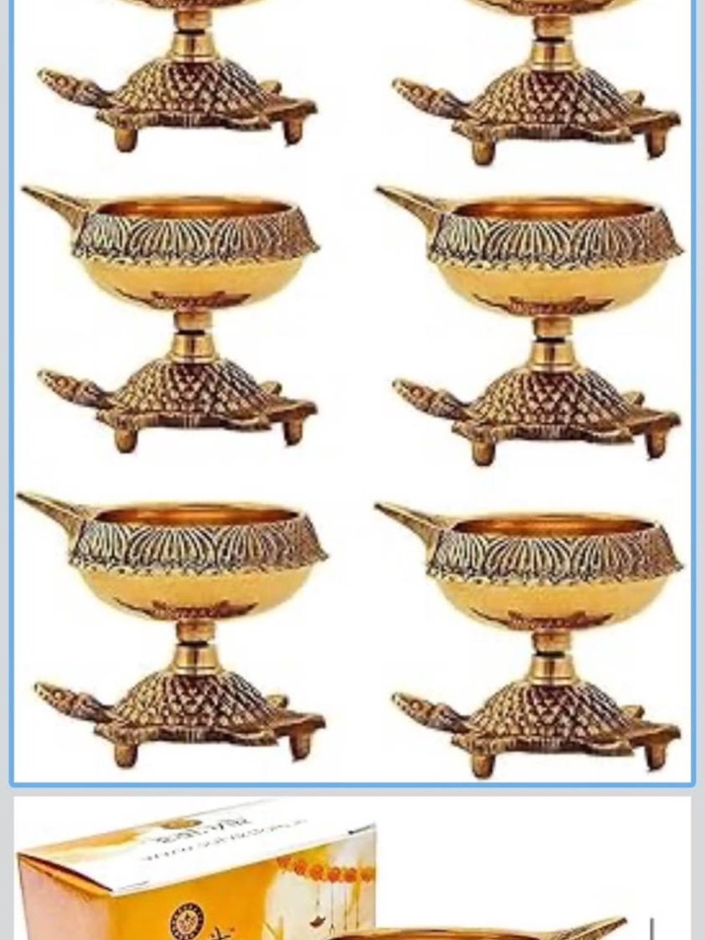 6 pcs brass kuber turtle diya set new
